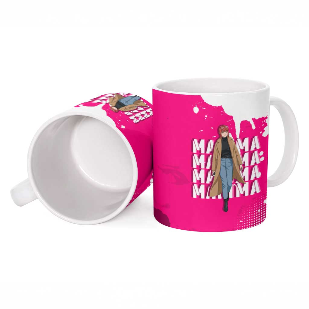 Makima Chainsaw Man Street Style Ceramic Mug Bold Anime Grunge Aesthetic in Hot Pink