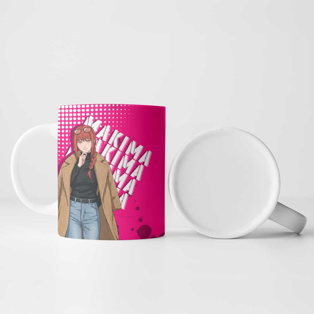 Makima Chainsaw Man Street Style Ceramic Mug Bold Anime Grunge Aesthetic in Hot Pink