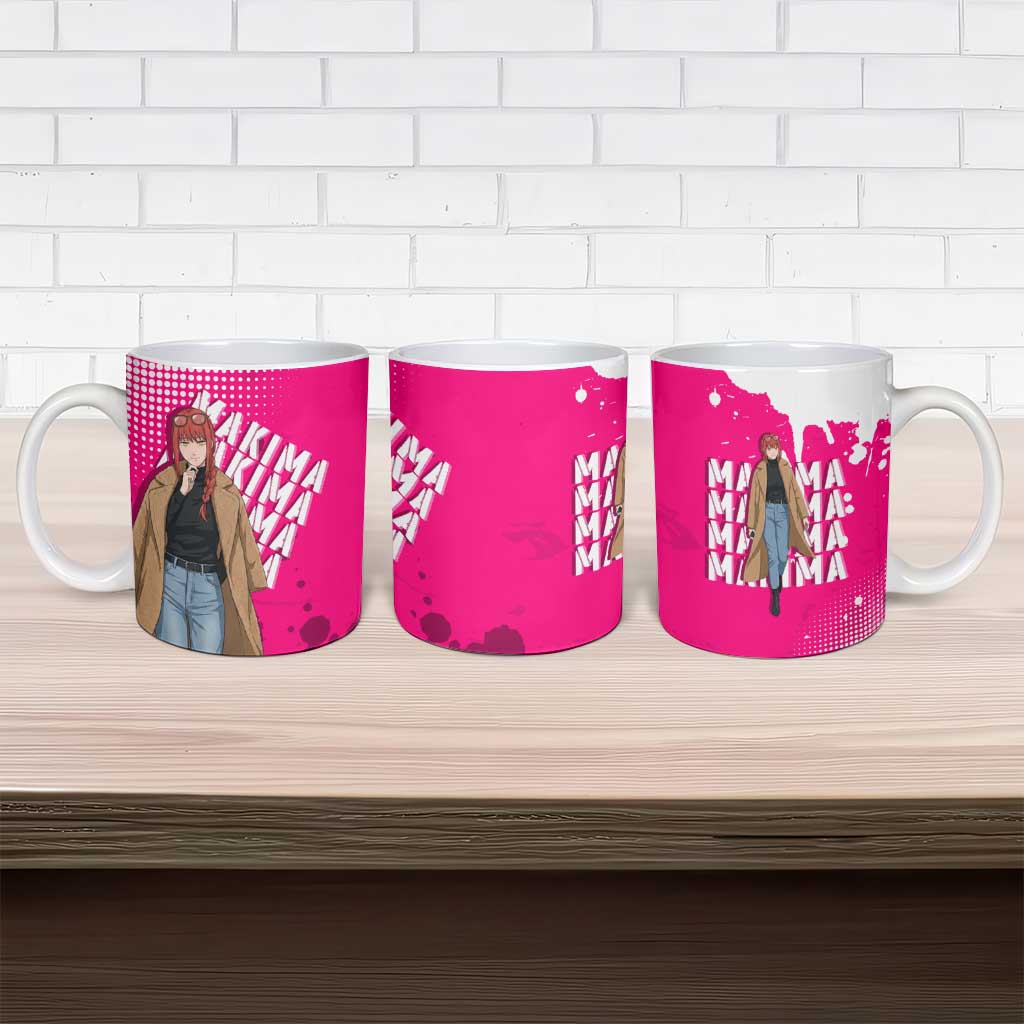Makima Chainsaw Man Street Style Ceramic Mug Bold Anime Grunge Aesthetic in Hot Pink