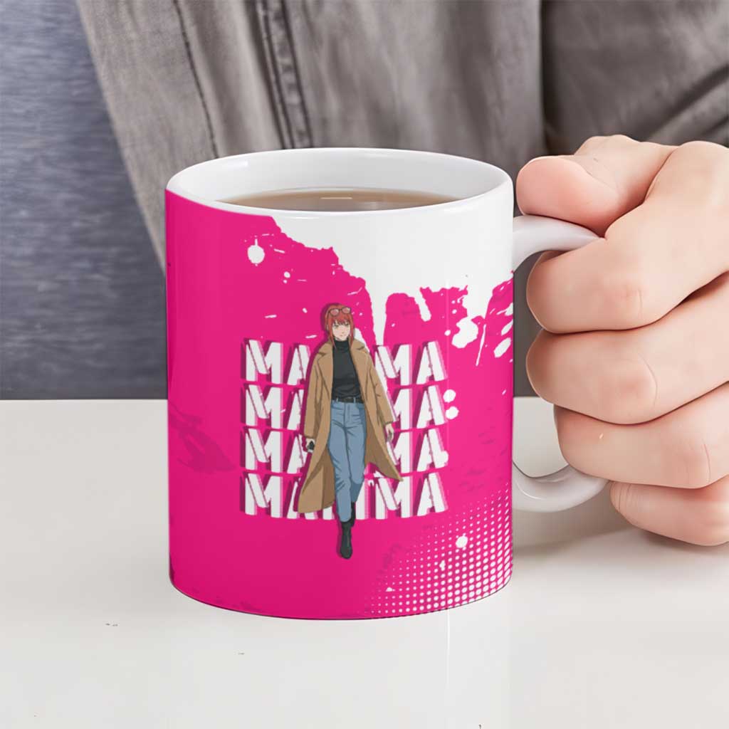 Makima Chainsaw Man Street Style Ceramic Mug Bold Anime Grunge Aesthetic in Hot Pink