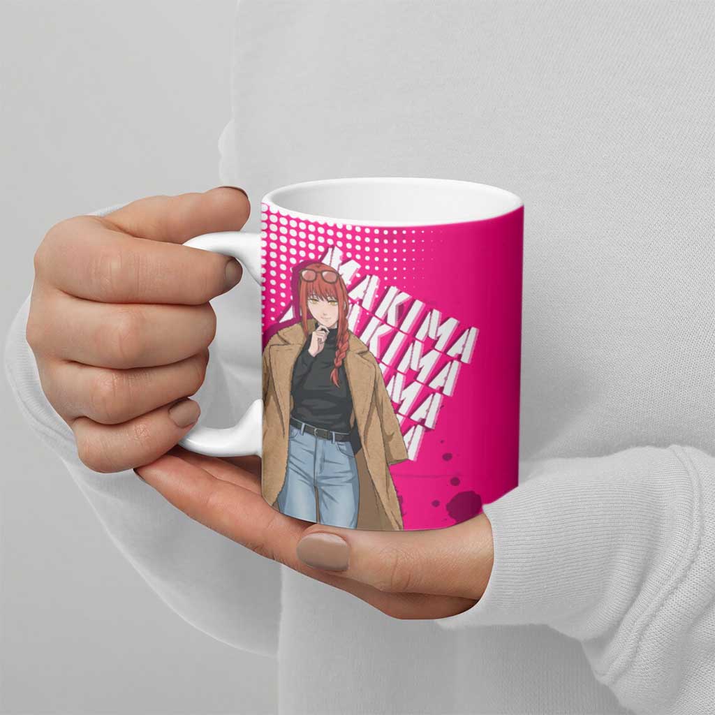 Makima Chainsaw Man Street Style Ceramic Mug Bold Anime Grunge Aesthetic in Hot Pink