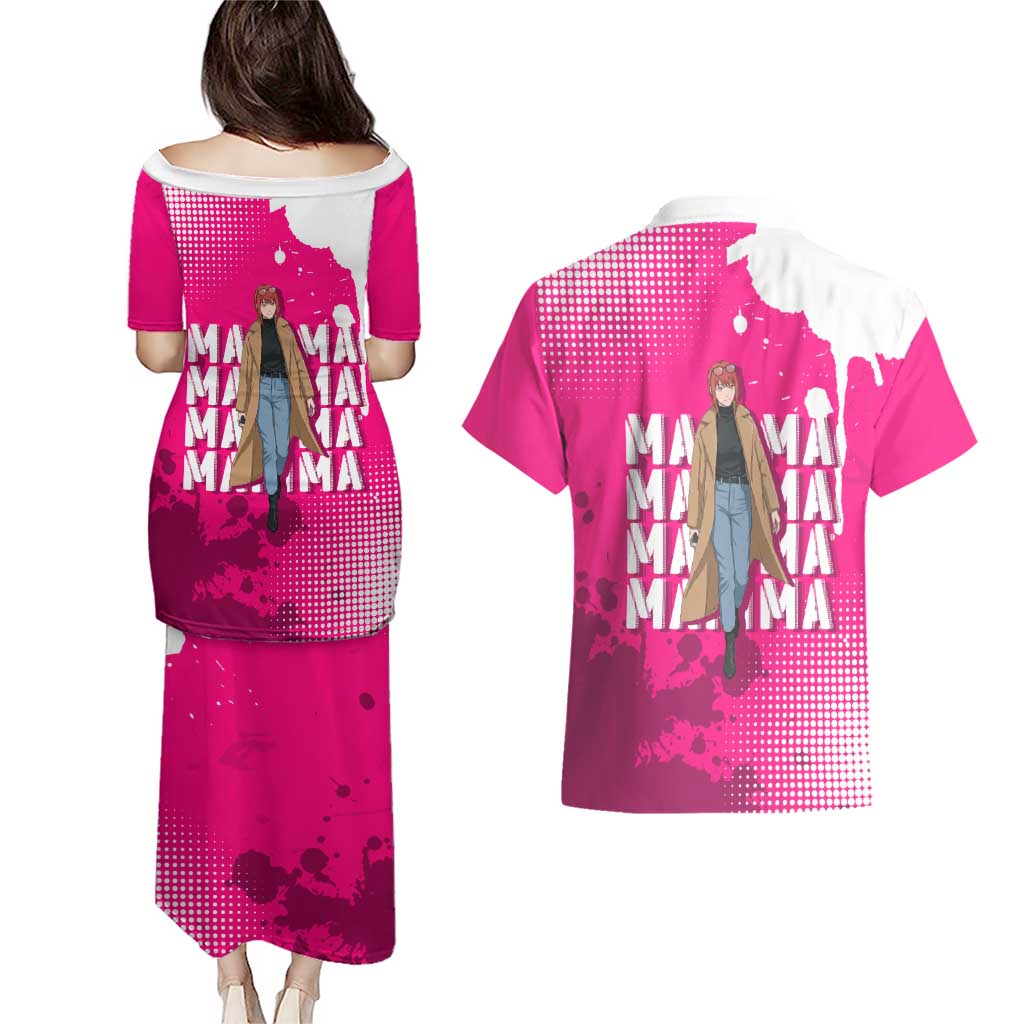 Makima Chainsaw Man Street Style Couples Matching Puletasi and Hawaiian Shirt Bold Anime Grunge Aesthetic in Hot Pink