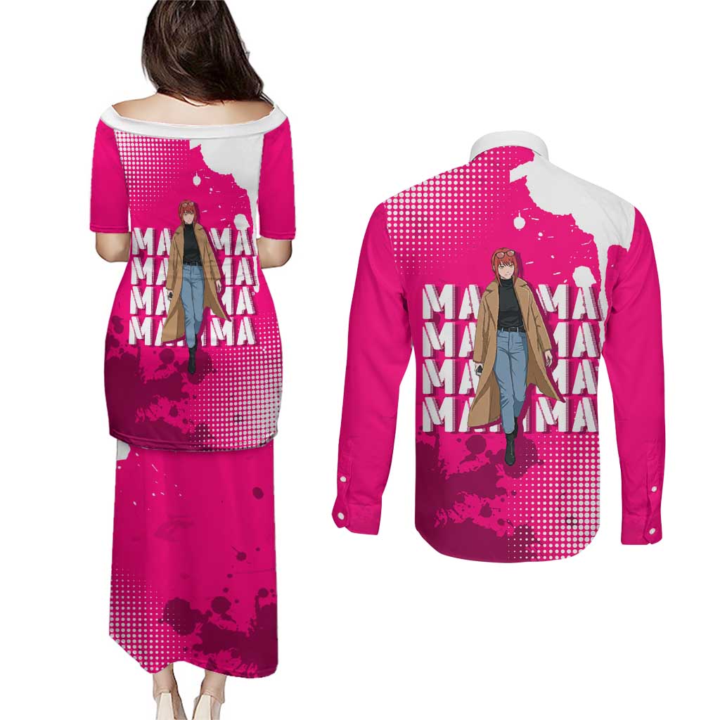 Makima Chainsaw Man Street Style Couples Matching Puletasi and Long Sleeve Button Shirt Bold Anime Grunge Aesthetic in Hot Pink