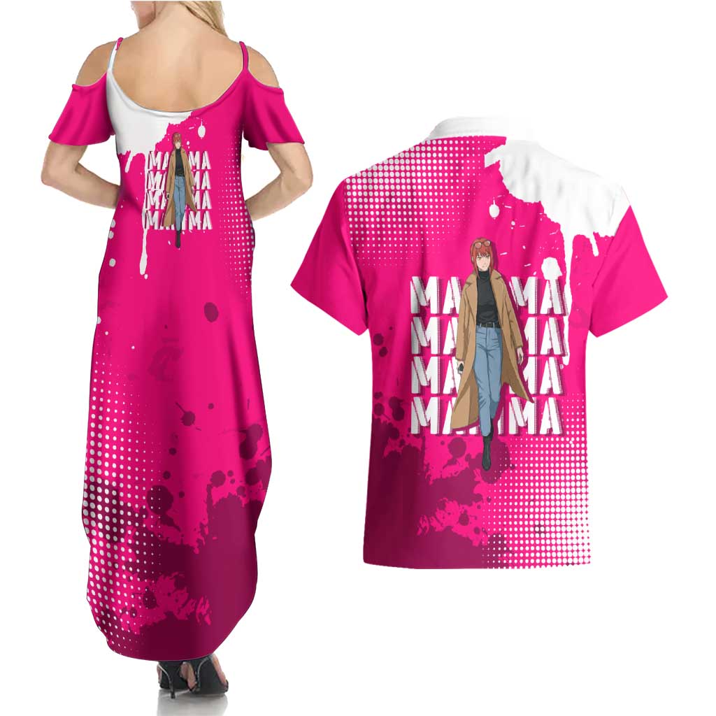 Makima Chainsaw Man Street Style Couples Matching Summer Maxi Dress and Hawaiian Shirt Bold Anime Grunge Aesthetic in Hot Pink