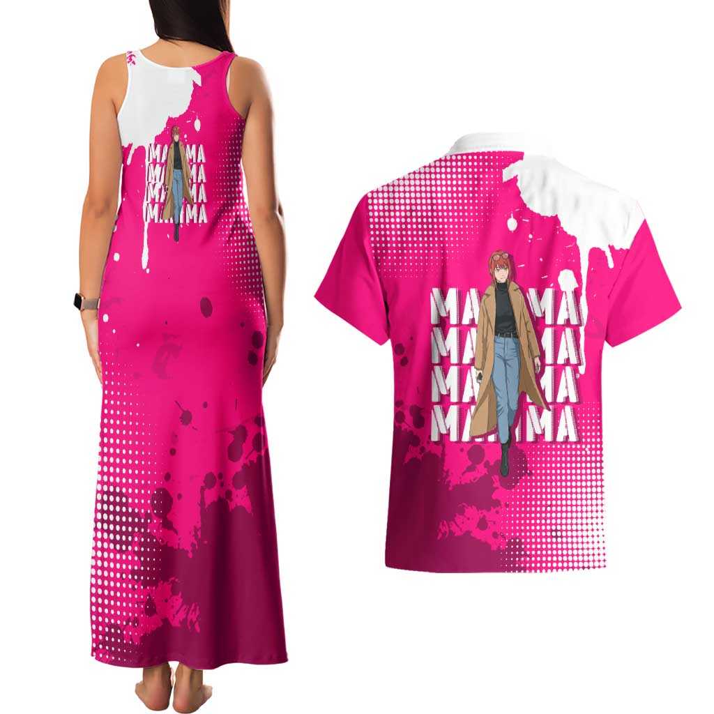 Makima Chainsaw Man Street Style Couples Matching Tank Maxi Dress and Hawaiian Shirt Bold Anime Grunge Aesthetic in Hot Pink