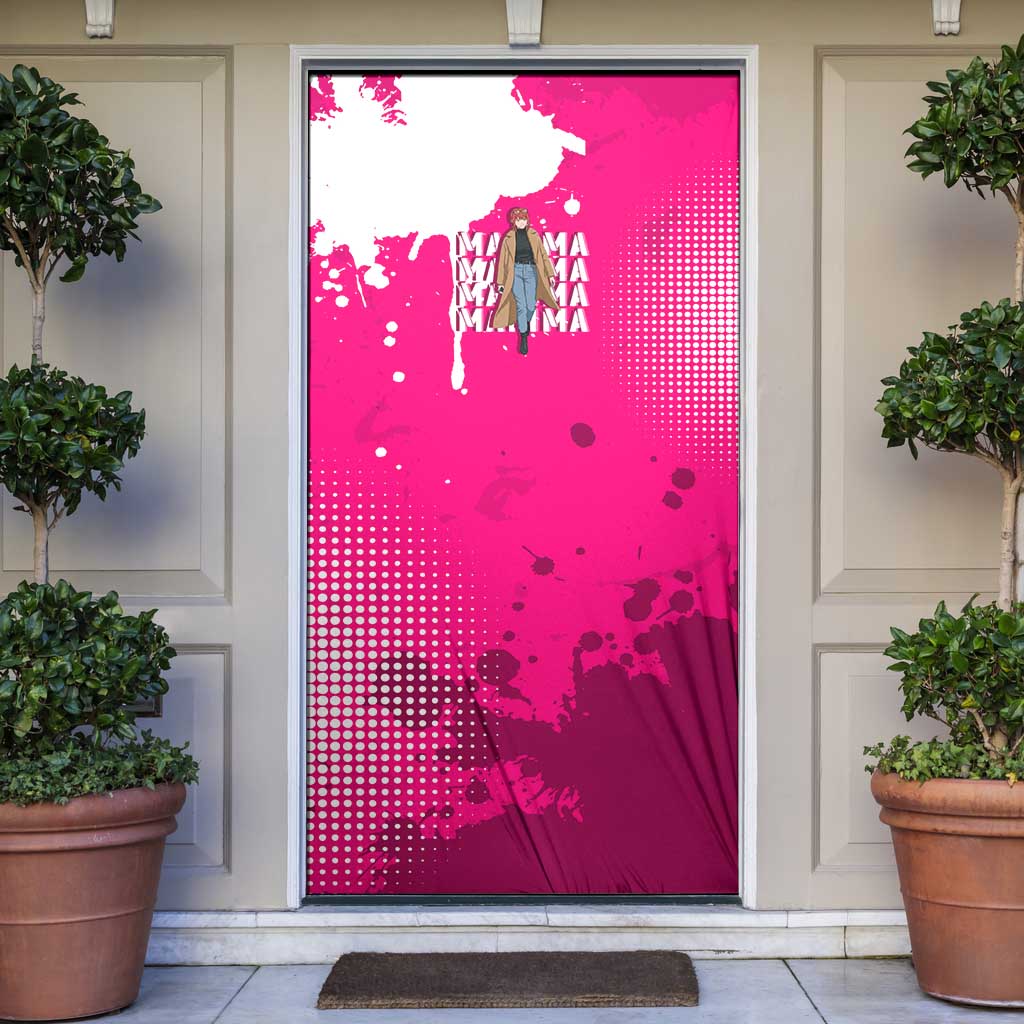 Makima Chainsaw Man Street Style Door Cover Bold Anime Grunge Aesthetic in Hot Pink