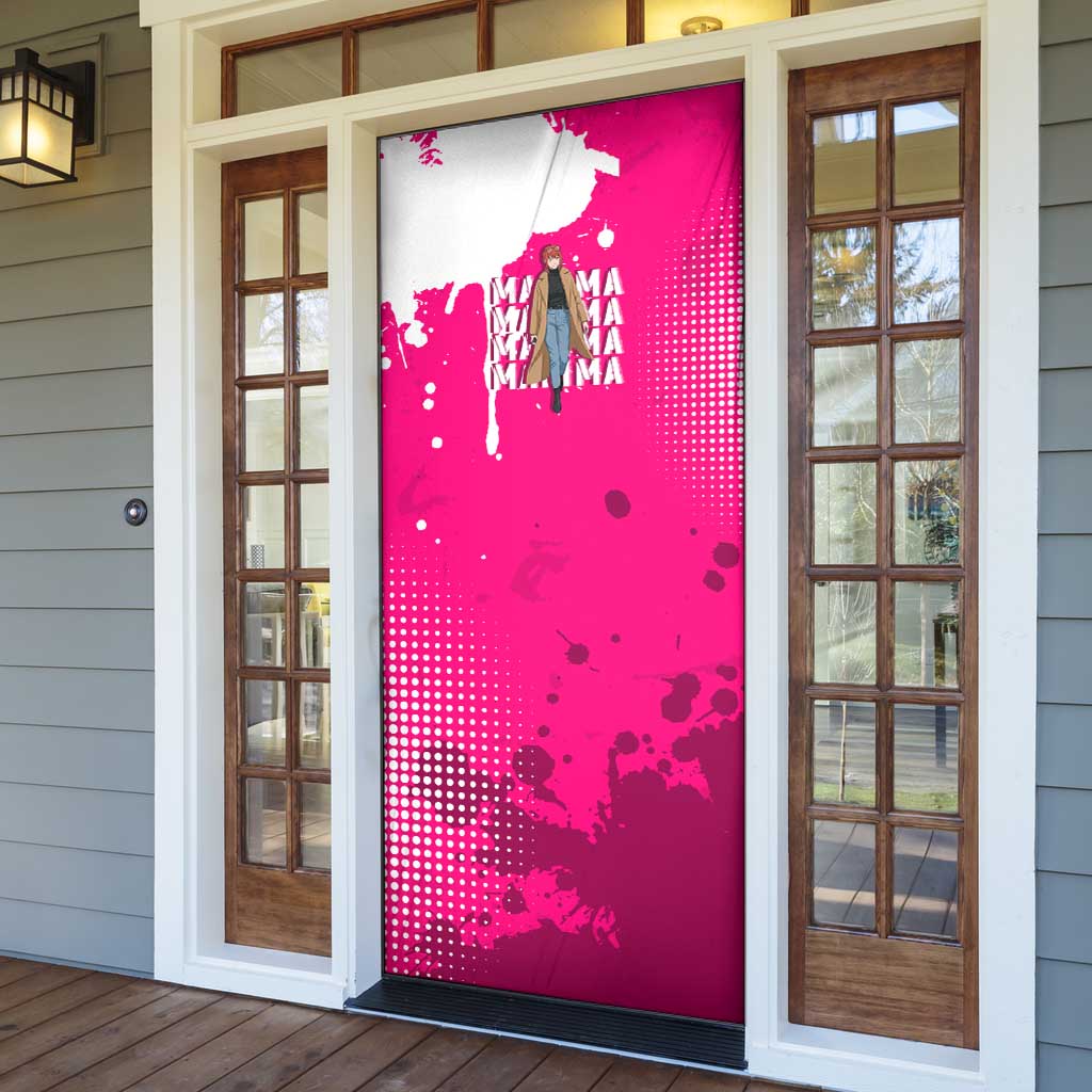 Makima Chainsaw Man Street Style Door Cover Bold Anime Grunge Aesthetic in Hot Pink