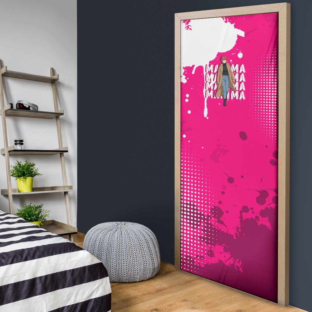Makima Chainsaw Man Street Style Door Cover Bold Anime Grunge Aesthetic in Hot Pink
