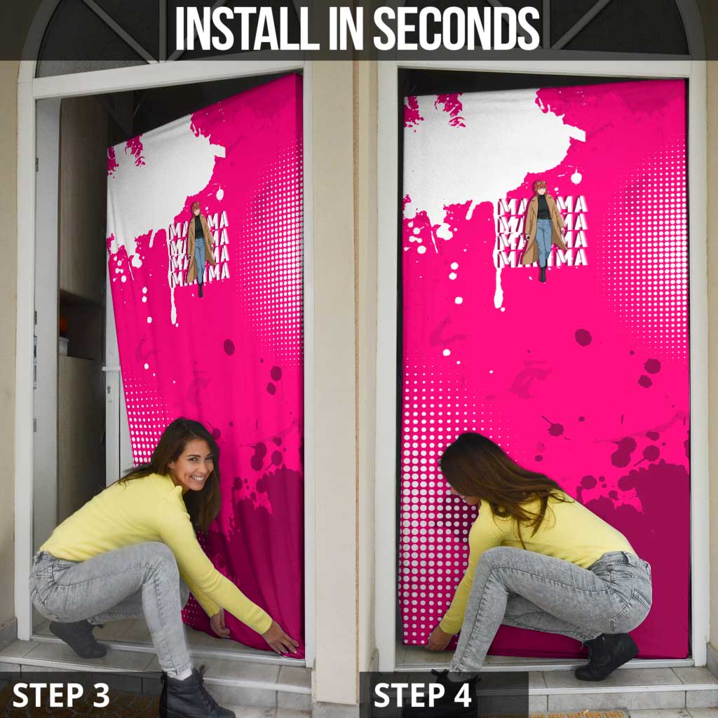 Makima Chainsaw Man Street Style Door Cover Bold Anime Grunge Aesthetic in Hot Pink
