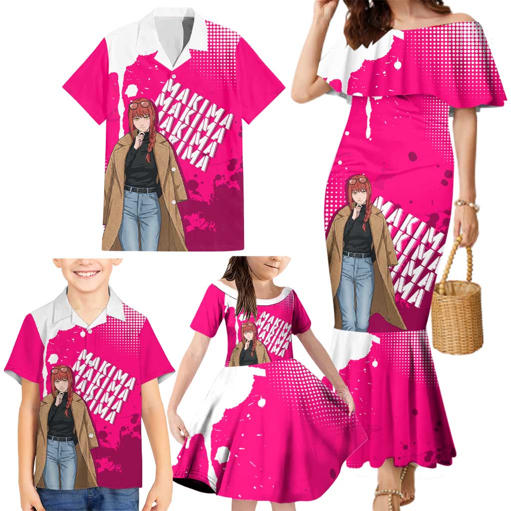 Makima Chainsaw Man Street Style Family Matching Mermaid Dress and Hawaiian Shirt Bold Anime Grunge Aesthetic in Hot Pink