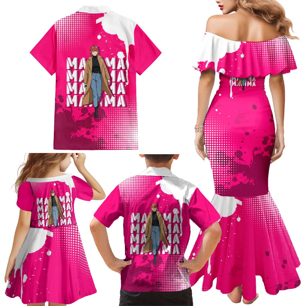 Makima Chainsaw Man Street Style Family Matching Mermaid Dress and Hawaiian Shirt Bold Anime Grunge Aesthetic in Hot Pink