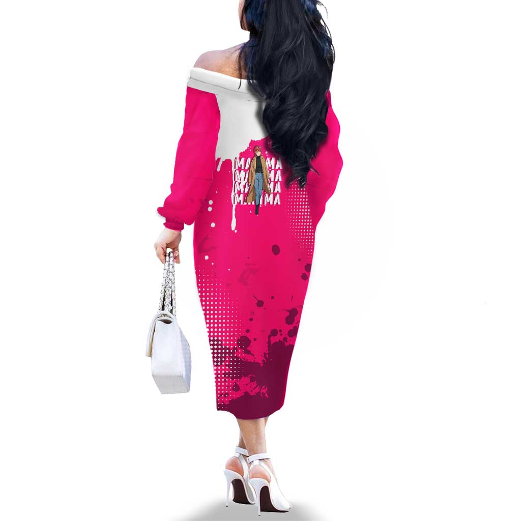 Makima Chainsaw Man Street Style Family Matching Off The Shoulder Long Sleeve Dress and Hawaiian Shirt Bold Anime Grunge Aesthetic in Hot Pink