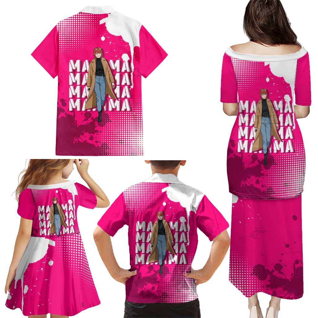 Makima Chainsaw Man Street Style Family Matching Puletasi and Hawaiian Shirt Bold Anime Grunge Aesthetic in Hot Pink