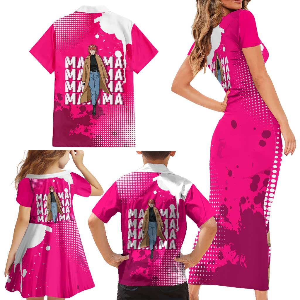 Makima Chainsaw Man Street Style Family Matching Short Sleeve Bodycon Dress and Hawaiian Shirt Bold Anime Grunge Aesthetic in Hot Pink