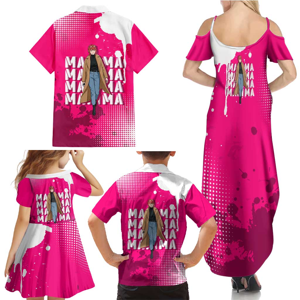 Makima Chainsaw Man Street Style Family Matching Summer Maxi Dress and Hawaiian Shirt Bold Anime Grunge Aesthetic in Hot Pink