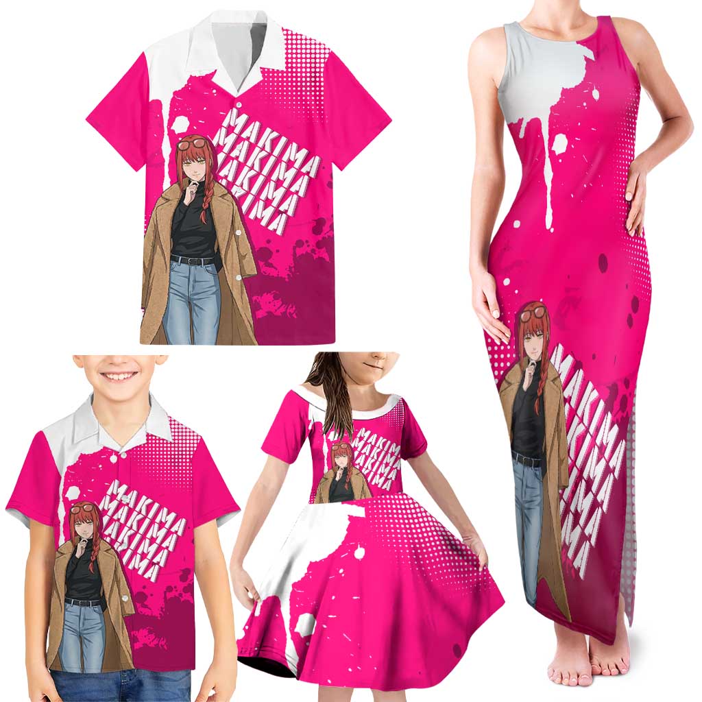 Makima Chainsaw Man Street Style Family Matching Tank Maxi Dress and Hawaiian Shirt Bold Anime Grunge Aesthetic in Hot Pink