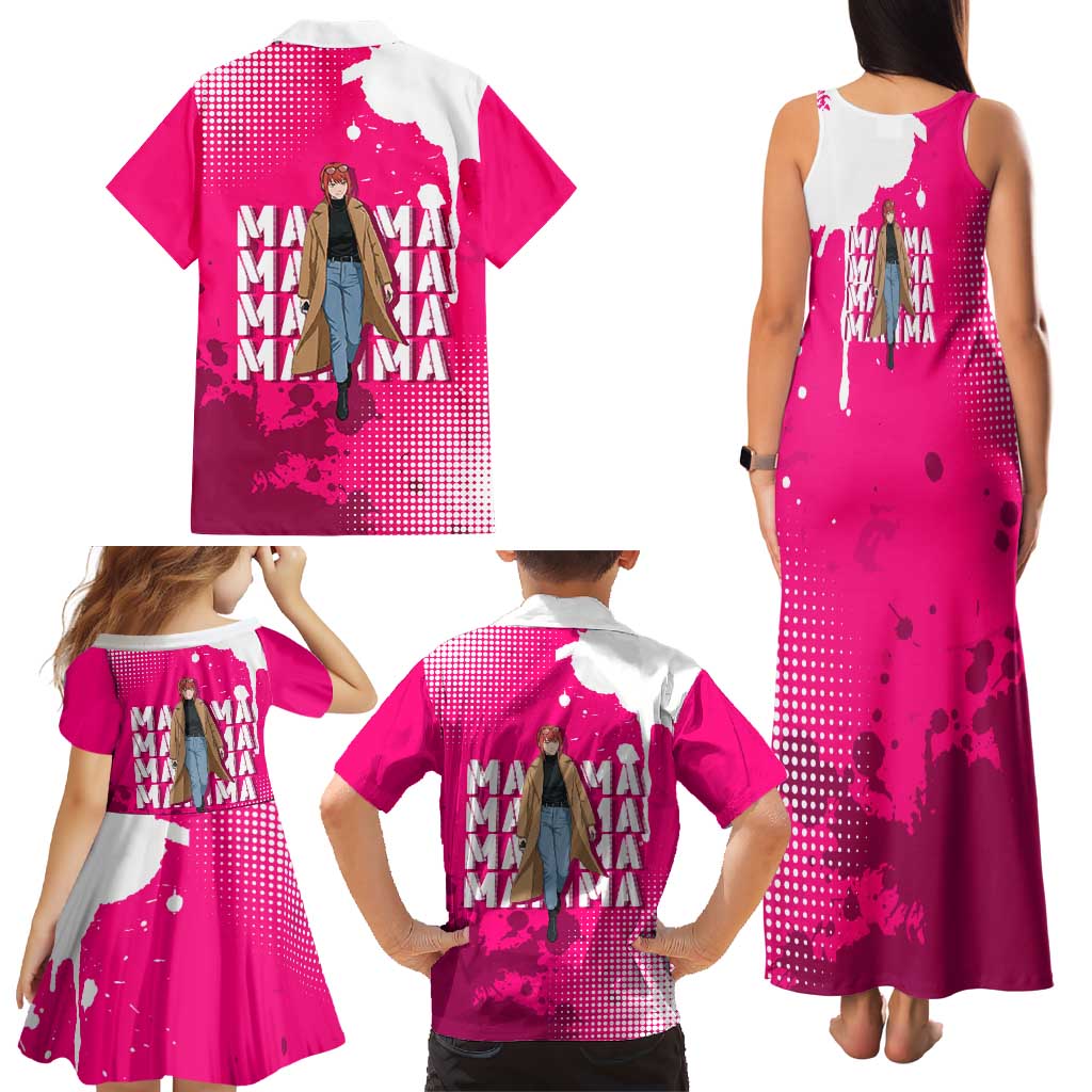 Makima Chainsaw Man Street Style Family Matching Tank Maxi Dress and Hawaiian Shirt Bold Anime Grunge Aesthetic in Hot Pink