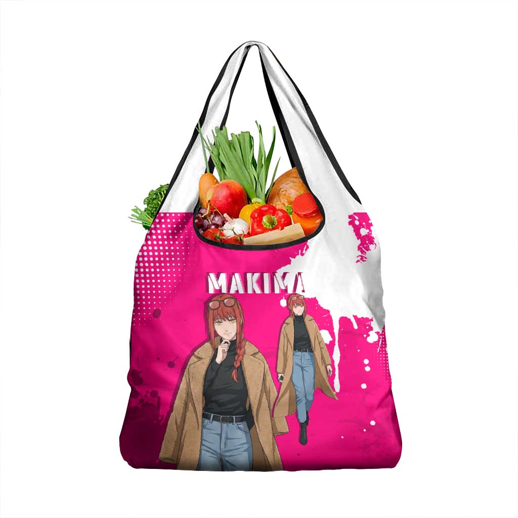 Makima Chainsaw Man Street Style Grocery Bag Bold Anime Grunge Aesthetic in Hot Pink