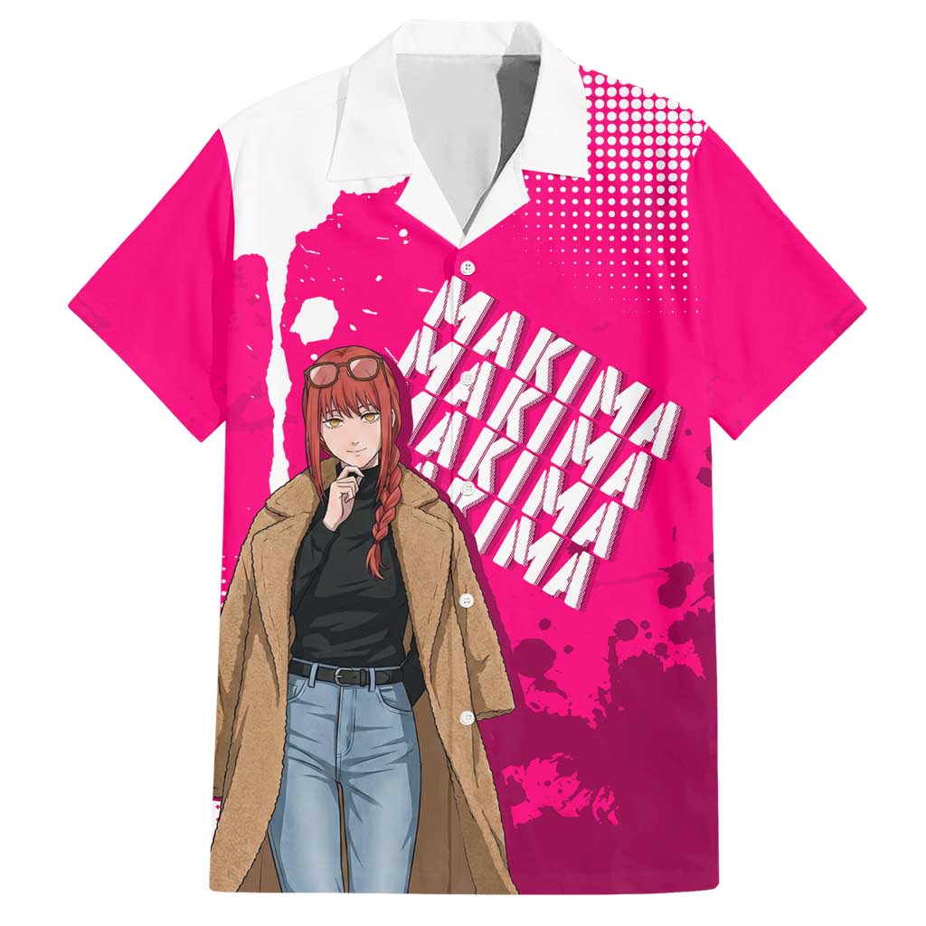 Makima Chainsaw Man Street Style Hawaiian Shirt Bold Anime Grunge Aesthetic in Hot Pink