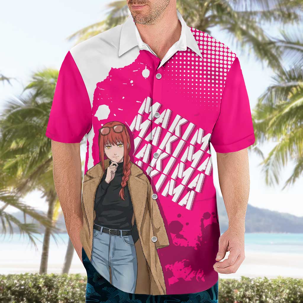 Makima Chainsaw Man Street Style Hawaiian Shirt Bold Anime Grunge Aesthetic in Hot Pink