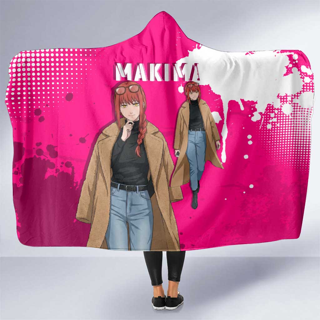 Makima Chainsaw Man Street Style Hooded Blanket Bold Anime Grunge Aesthetic in Hot Pink