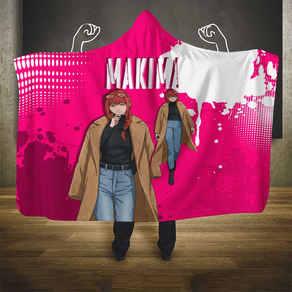 Makima Chainsaw Man Street Style Hooded Blanket Bold Anime Grunge Aesthetic in Hot Pink