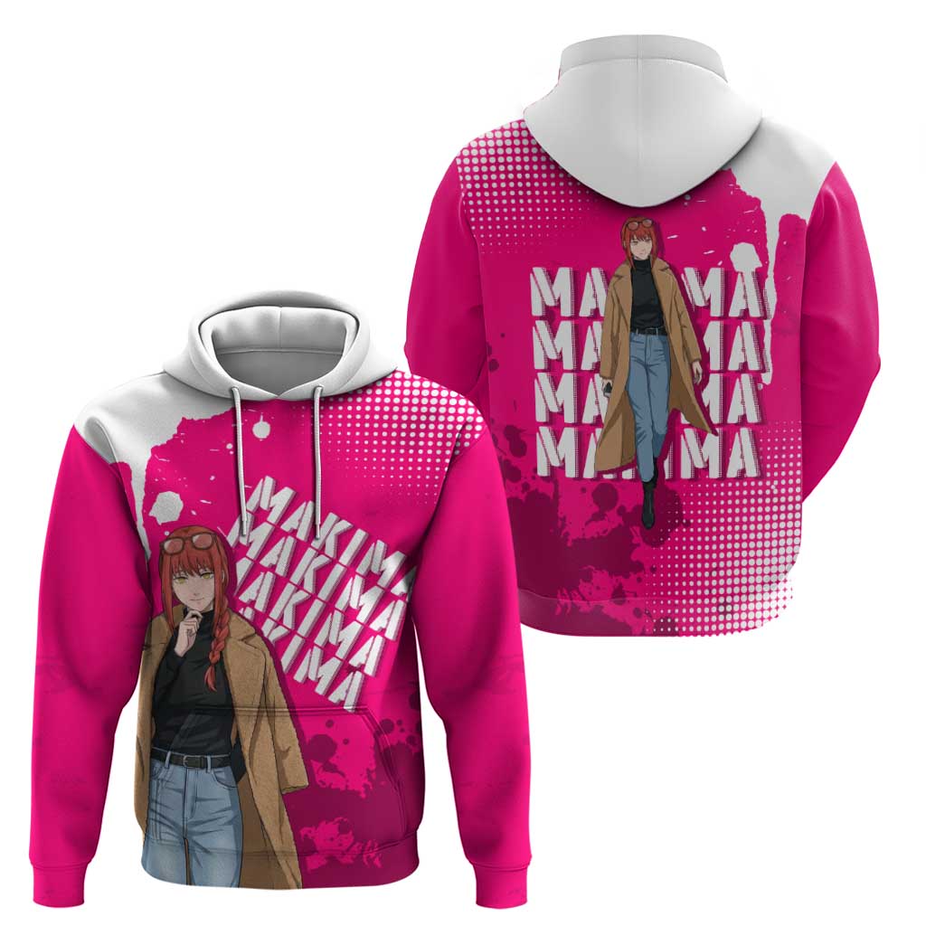 Makima Chainsaw Man Street Style Hoodie Bold Anime Grunge Aesthetic in Hot Pink