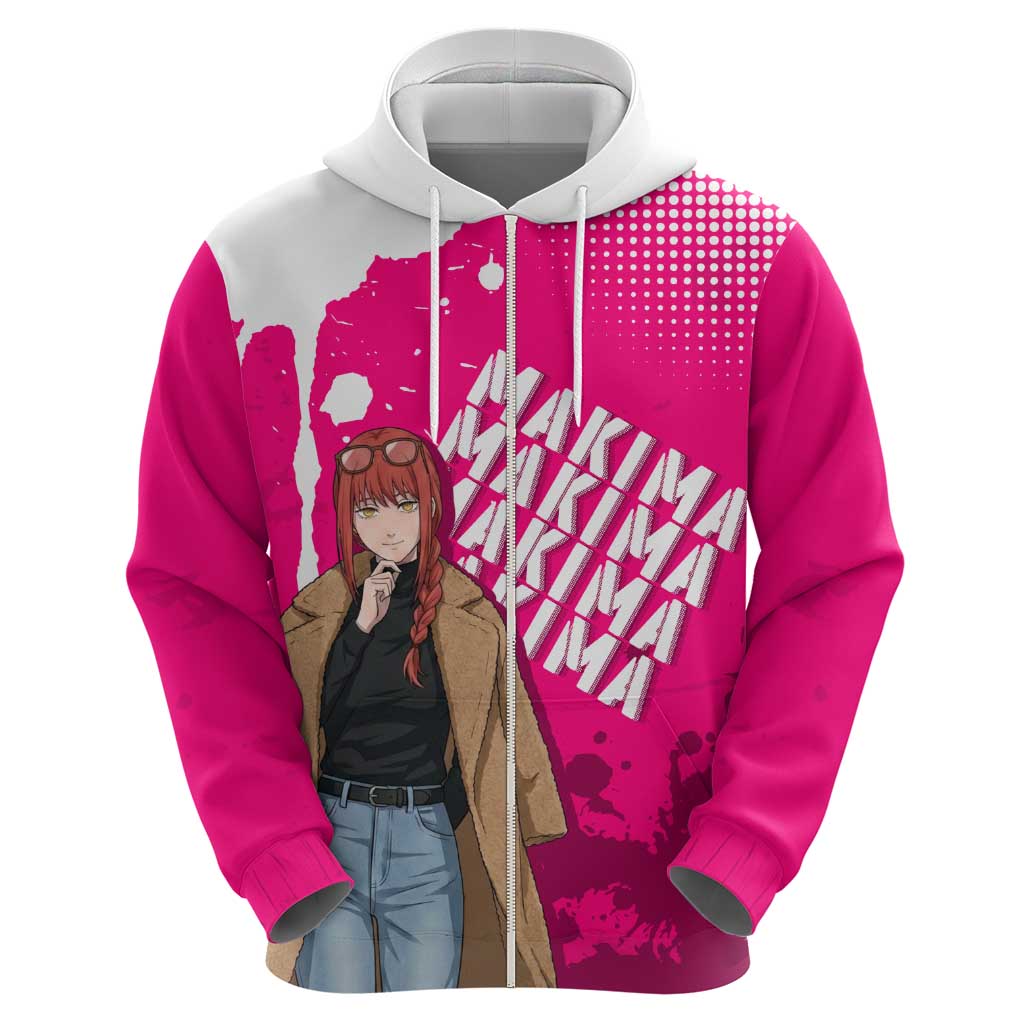 Makima Chainsaw Man Street Style Hoodie Bold Anime Grunge Aesthetic in Hot Pink