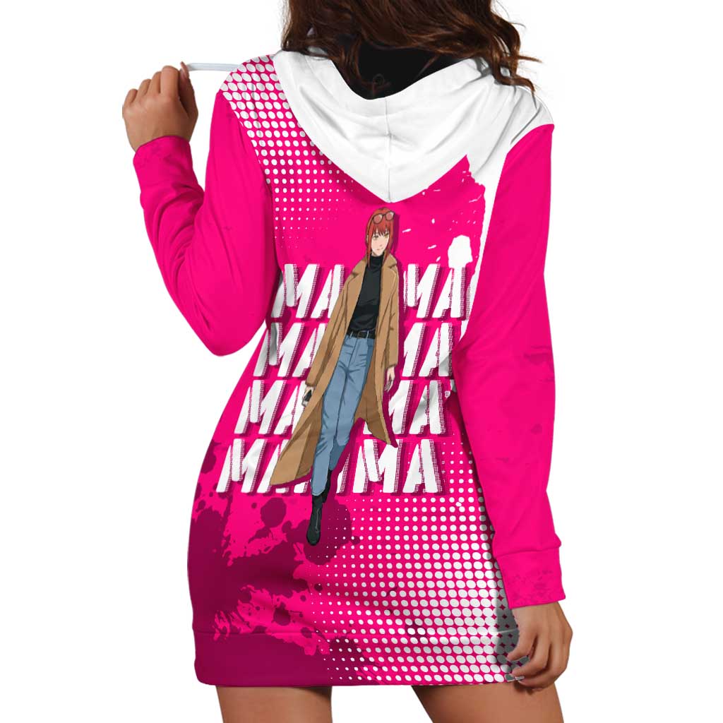 Makima Chainsaw Man Street Style Hoodie Dress Bold Anime Grunge Aesthetic in Hot Pink