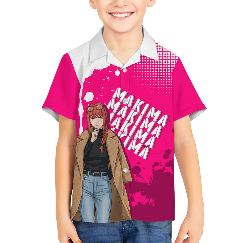 Makima Chainsaw Man Street Style Kid Hawaiian Shirt Bold Anime Grunge Aesthetic in Hot Pink
