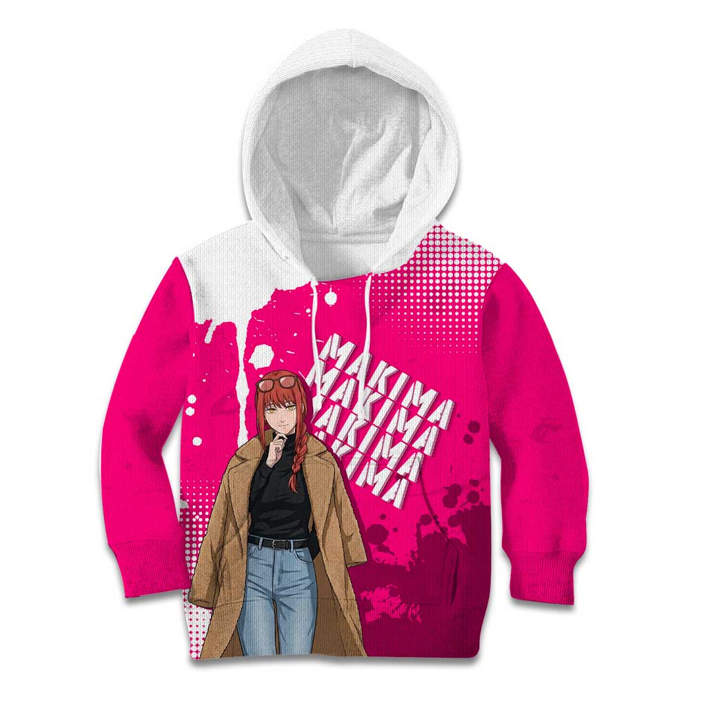 Makima Chainsaw Man Street Style Kid Hoodie Bold Anime Grunge Aesthetic in Hot Pink