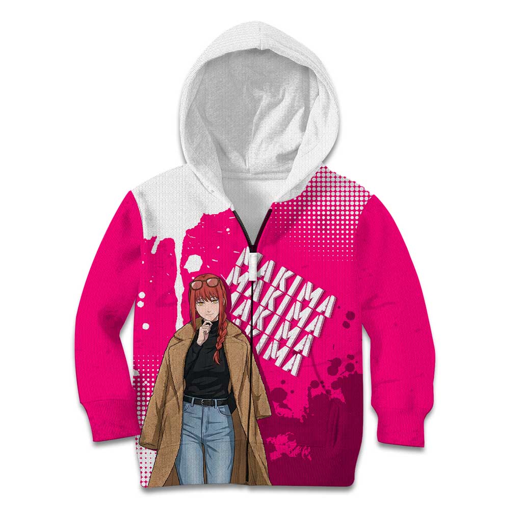 Makima Chainsaw Man Street Style Kid Hoodie Bold Anime Grunge Aesthetic in Hot Pink