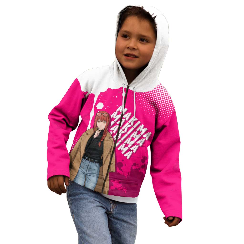 Makima Chainsaw Man Street Style Kid Hoodie Bold Anime Grunge Aesthetic in Hot Pink