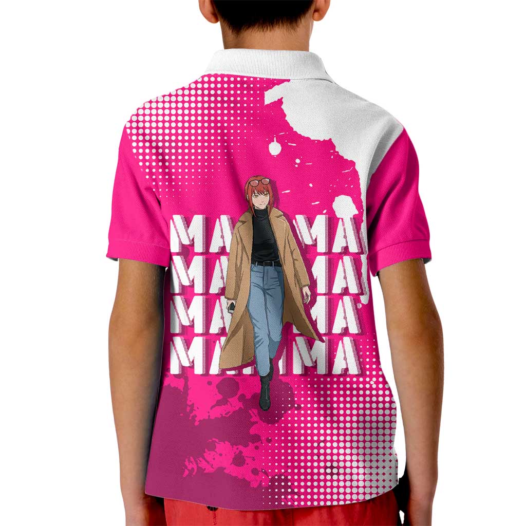 Makima Chainsaw Man Street Style Kid Polo Shirt Bold Anime Grunge Aesthetic in Hot Pink