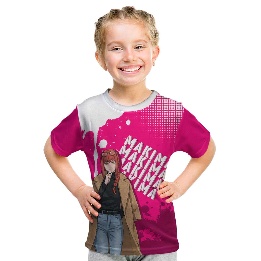 Makima Chainsaw Man Street Style Kid T Shirt Bold Anime Grunge Aesthetic in Hot Pink
