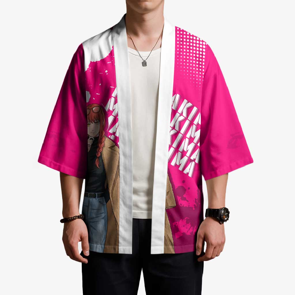 Makima Chainsaw Man Street Style Kimono Bold Anime Grunge Aesthetic in Hot Pink