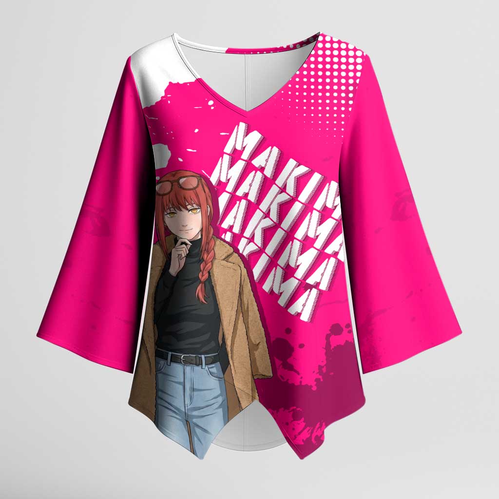 Makima Chainsaw Man Street Style Kimono Sleeve Blouse Bold Anime Grunge Aesthetic in Hot Pink