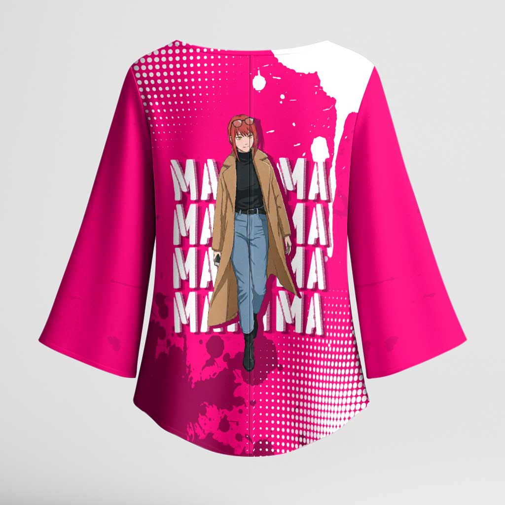 Makima Chainsaw Man Street Style Kimono Sleeve Blouse Bold Anime Grunge Aesthetic in Hot Pink