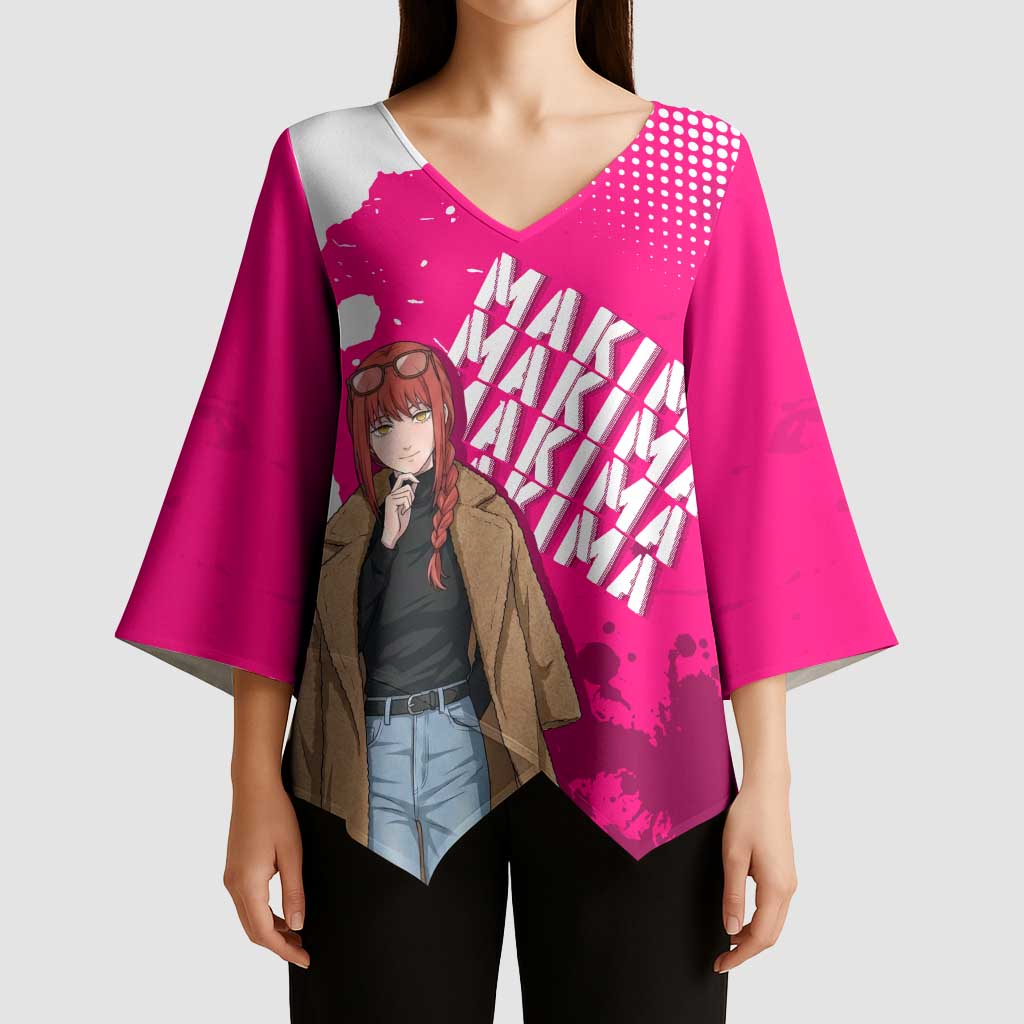 Makima Chainsaw Man Street Style Kimono Sleeve Blouse Bold Anime Grunge Aesthetic in Hot Pink