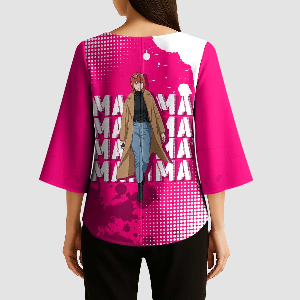 Makima Chainsaw Man Street Style Kimono Sleeve Blouse Bold Anime Grunge Aesthetic in Hot Pink
