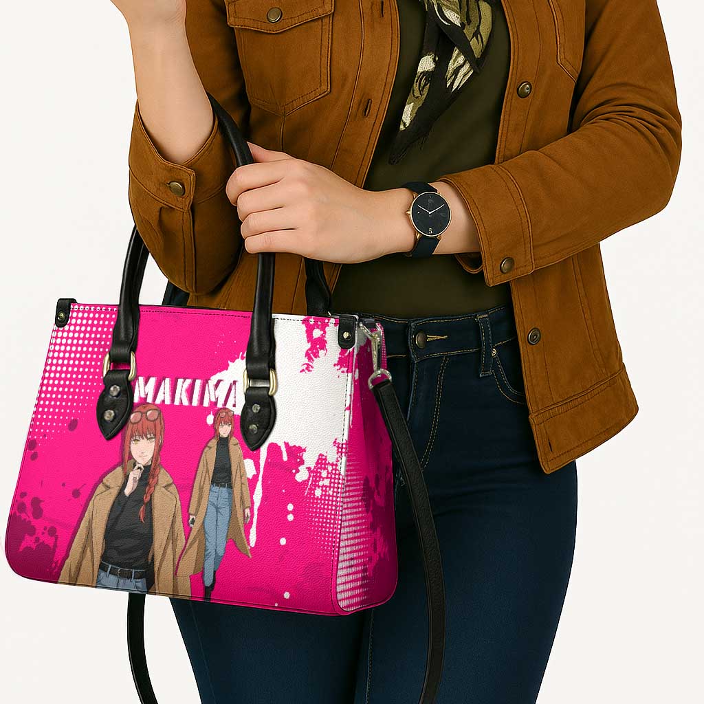 Makima Chainsaw Man Street Style Leather Bag Bold Anime Grunge Aesthetic in Hot Pink