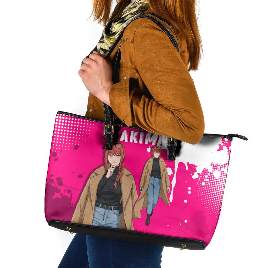 Makima Chainsaw Man Street Style Leather Tote Bag Bold Anime Grunge Aesthetic in Hot Pink