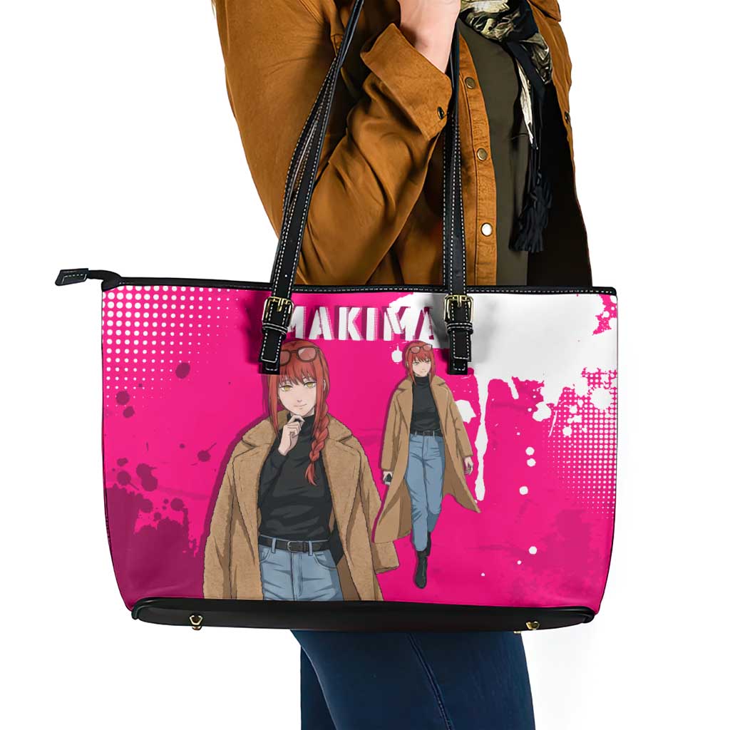 Makima Chainsaw Man Street Style Leather Tote Bag Bold Anime Grunge Aesthetic in Hot Pink