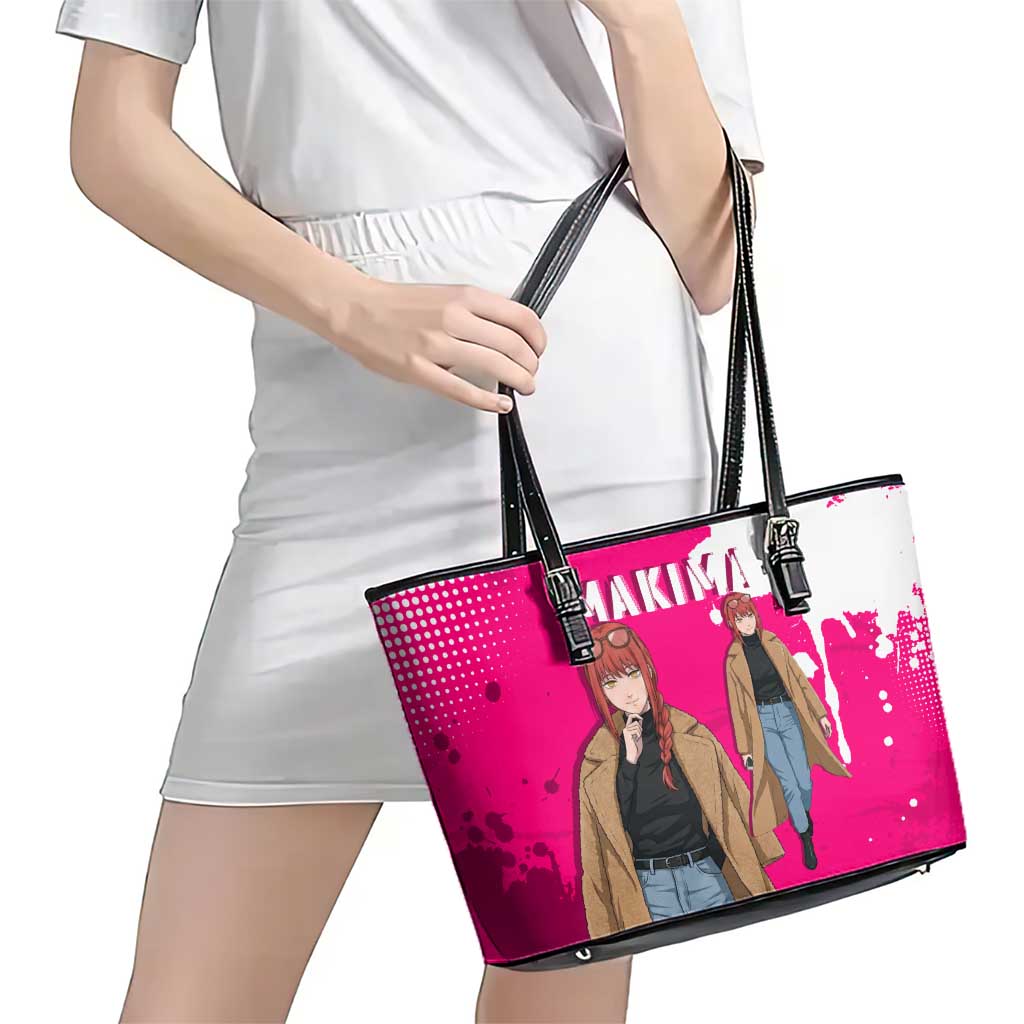 Makima Chainsaw Man Street Style Leather Tote Bag Bold Anime Grunge Aesthetic in Hot Pink