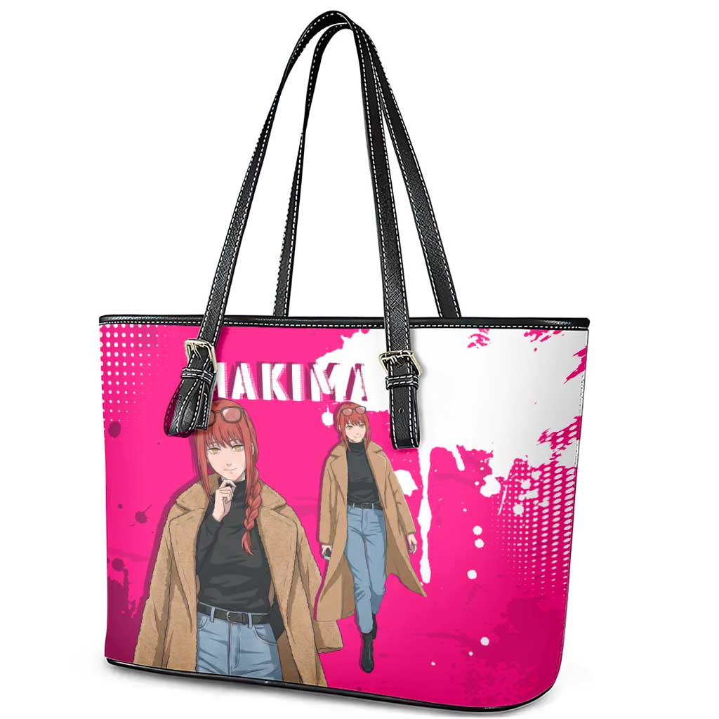 Makima Chainsaw Man Street Style Leather Tote Bag Bold Anime Grunge Aesthetic in Hot Pink