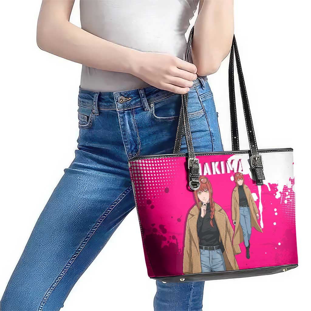 Makima Chainsaw Man Street Style Leather Tote Bag Bold Anime Grunge Aesthetic in Hot Pink