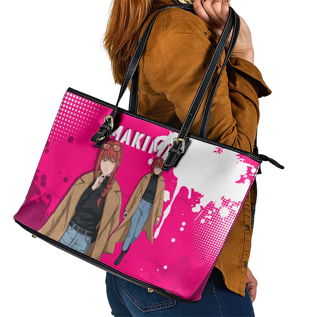 Makima Chainsaw Man Street Style Leather Tote Bag Bold Anime Grunge Aesthetic in Hot Pink