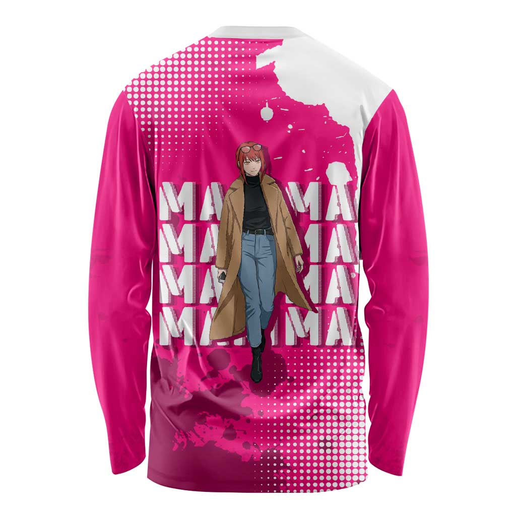 Makima Chainsaw Man Street Style Long Sleeve Shirt Bold Anime Grunge Aesthetic in Hot Pink