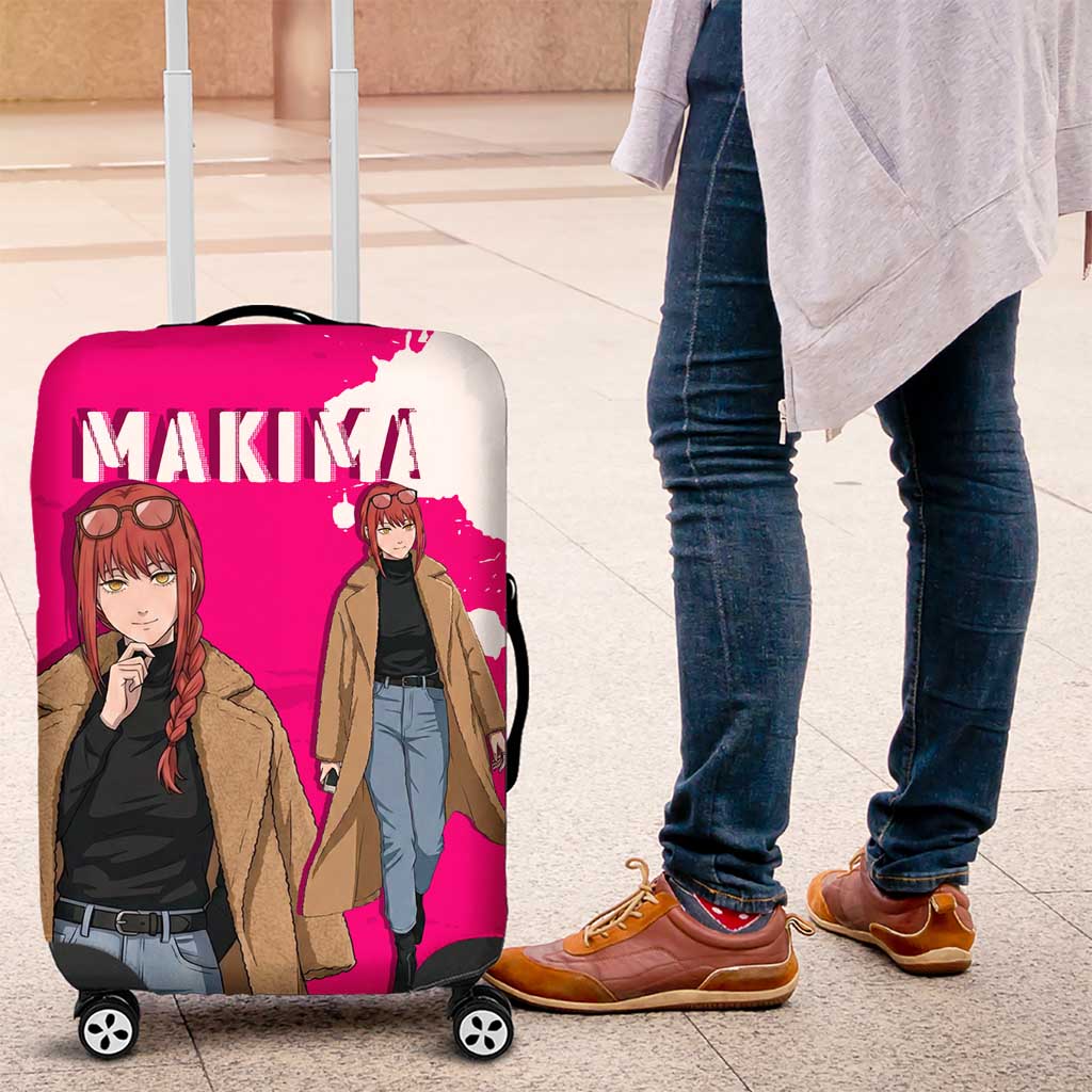 Makima Chainsaw Man Street Style Luggage Cover Bold Anime Grunge Aesthetic in Hot Pink