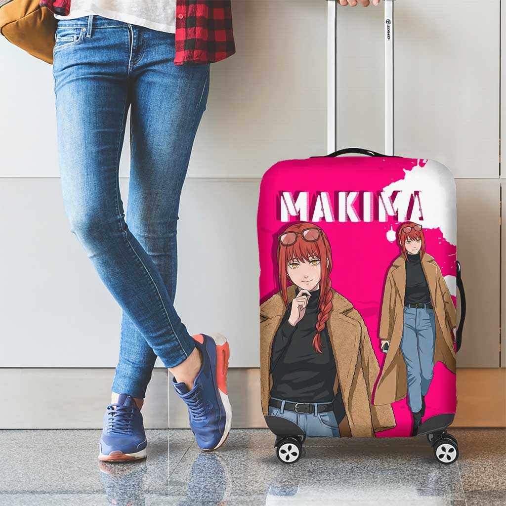 Makima Chainsaw Man Street Style Luggage Cover Bold Anime Grunge Aesthetic in Hot Pink